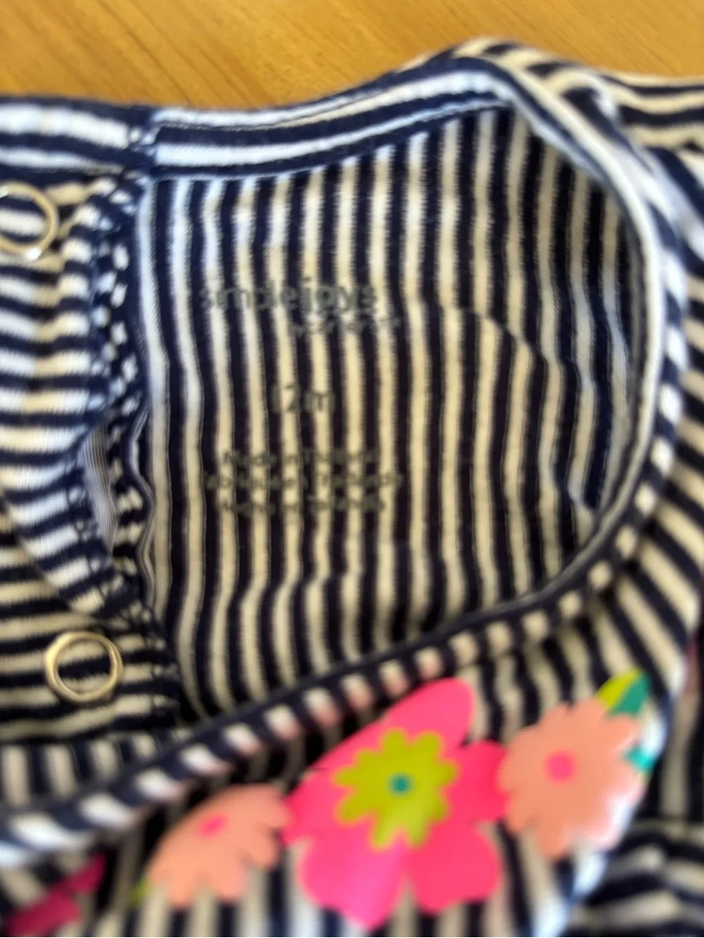 Striped Navy & White Kids Dress with Pink Floral Trim